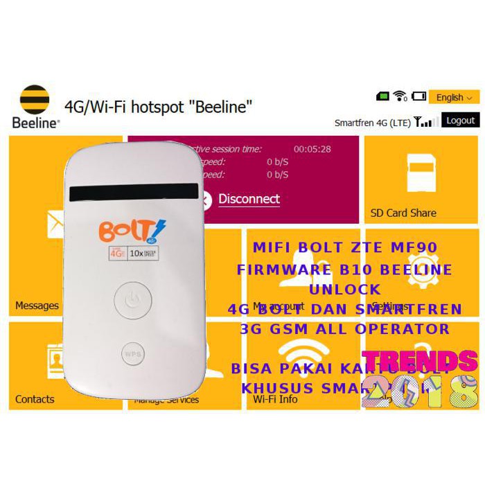 Modem Mifi Mini Wifi Bolt ZTE MF90 4G LTE B10 Beeline ...