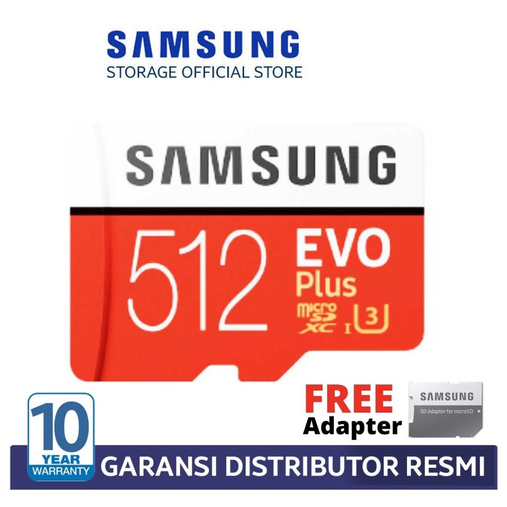 Samsung MicroSD Evo Plus 512GB Memory Card Micro SD Class10 UHS-i + FREE Adapter Garansi RESMI 10thn
