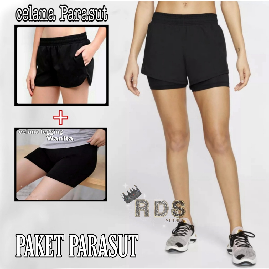 Paket Celana Parasut Wanita / Celana Pendek Parasut + Legging Pendek Perempuan / Celana Parasut Wani