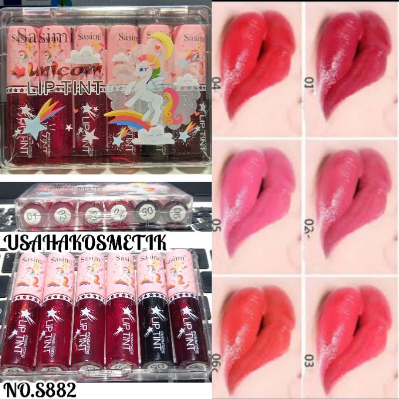 BEST SELLER LIP TINT SASIMI  MATTE  99% ALOE VERA | UNICORN  1PAK ISI 6PCS NO.S880 | NO.S882