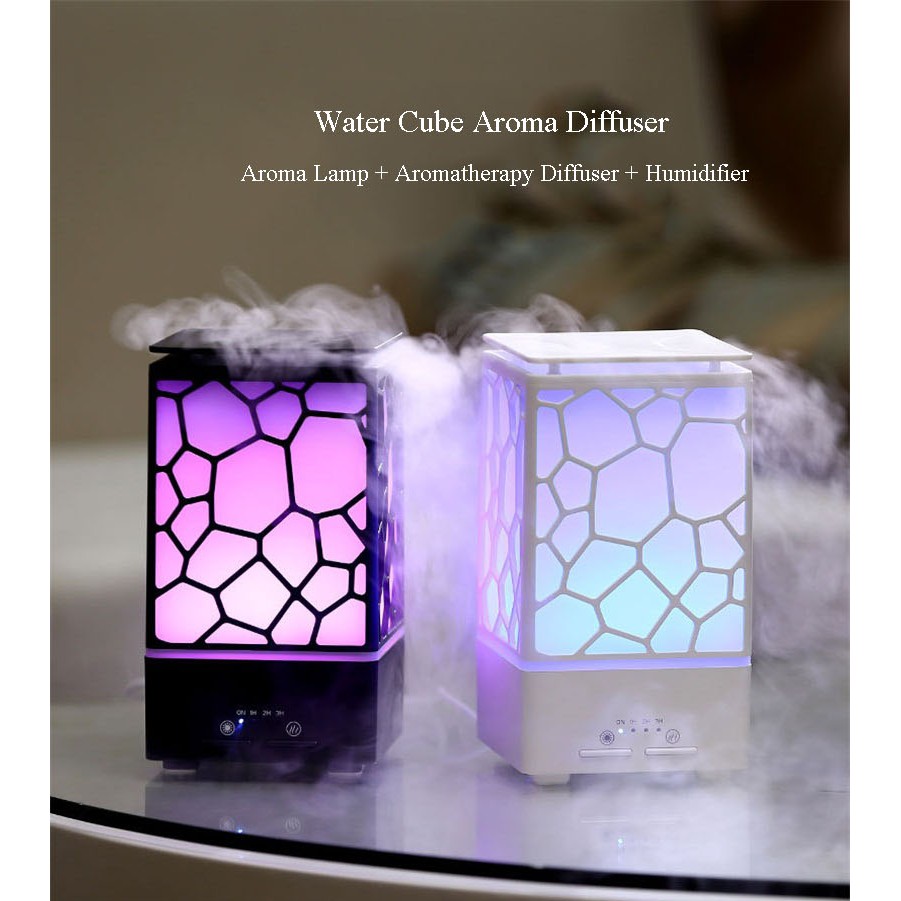 Ultrasonic Water Cube Diffuser Humidifier Essential Oil 7 Colors LED - 200ml