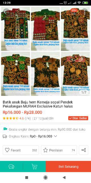 Batik Anak Baju Hem Kemeja Sopal Pendek Pekalongan Murah Exclusive Katun Halus