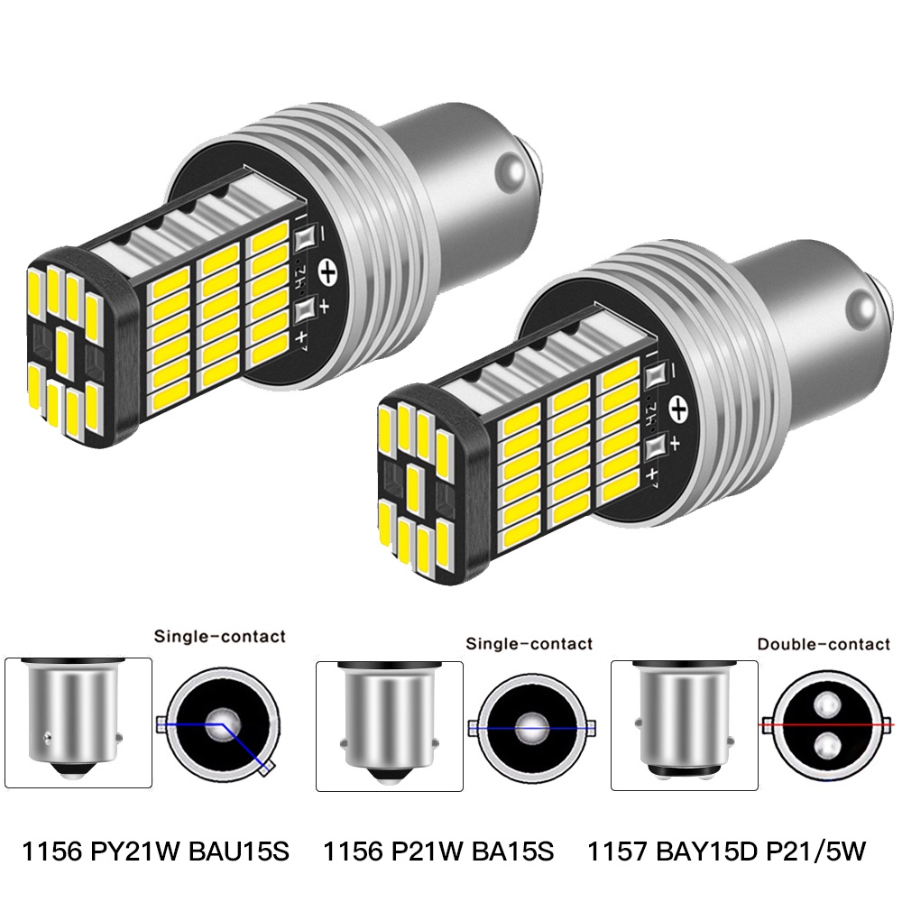 1pc Lampu LED BA15S P21W 1156 BAU15S PY21W T15 W16W 1157 P21 / 5W BAY15D 4014 Chip 12V Untuk Sein Mobil