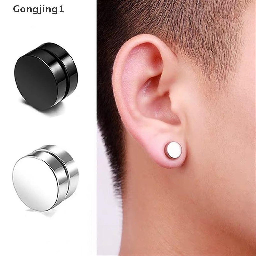 Gongjing1 3pcs / set Anting Magnet Tanpa Tindik Ukuran 6 / 8 / 10mm Gaya Punk Untuk Pria