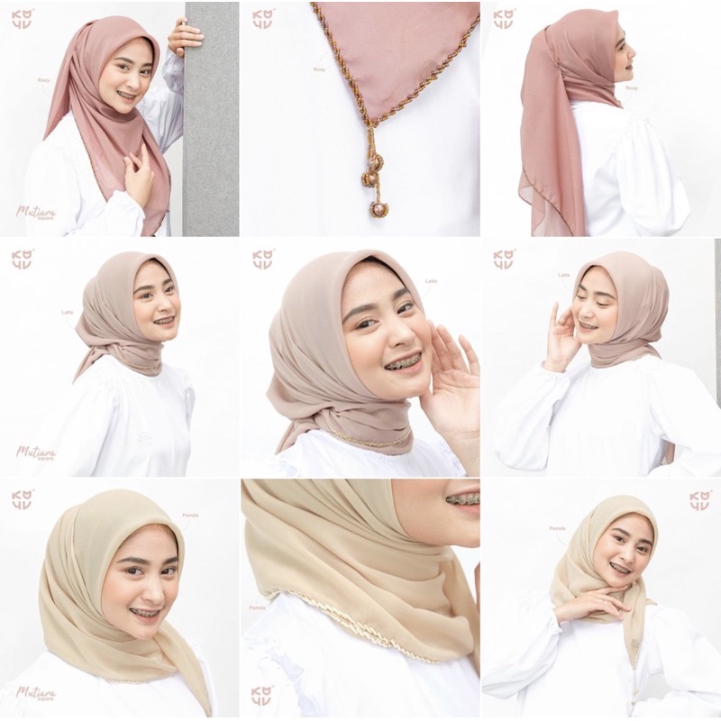 Koyu Hijab Segiempat Mutiara Square (payet)