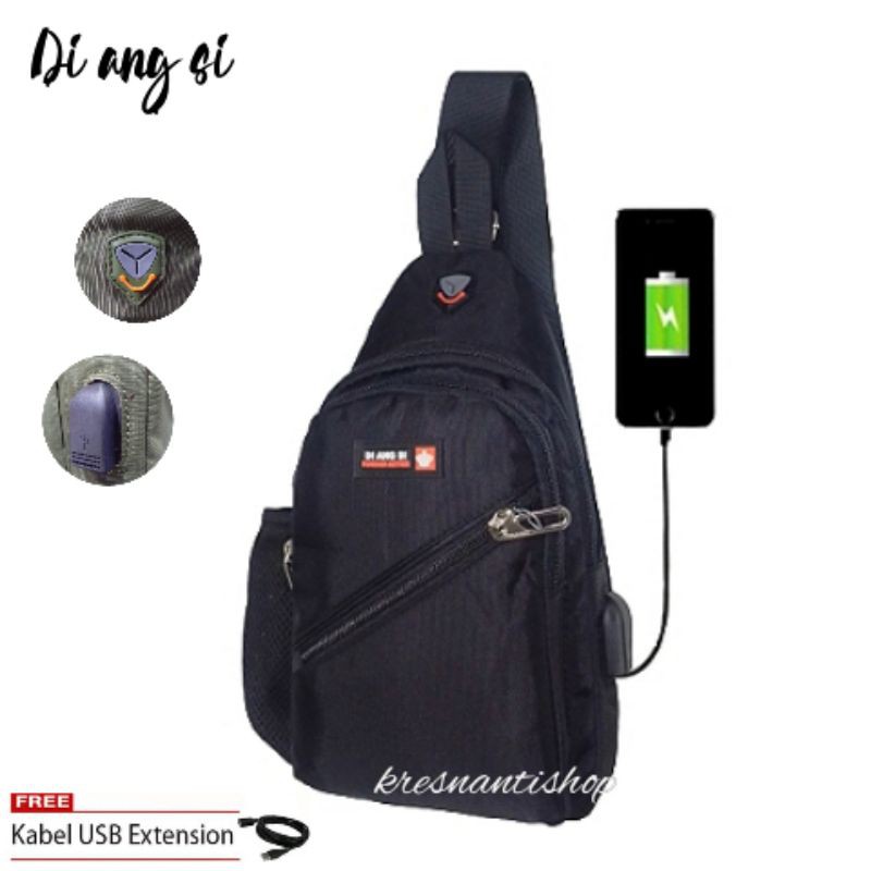 tas selempang USB port pria tas dada