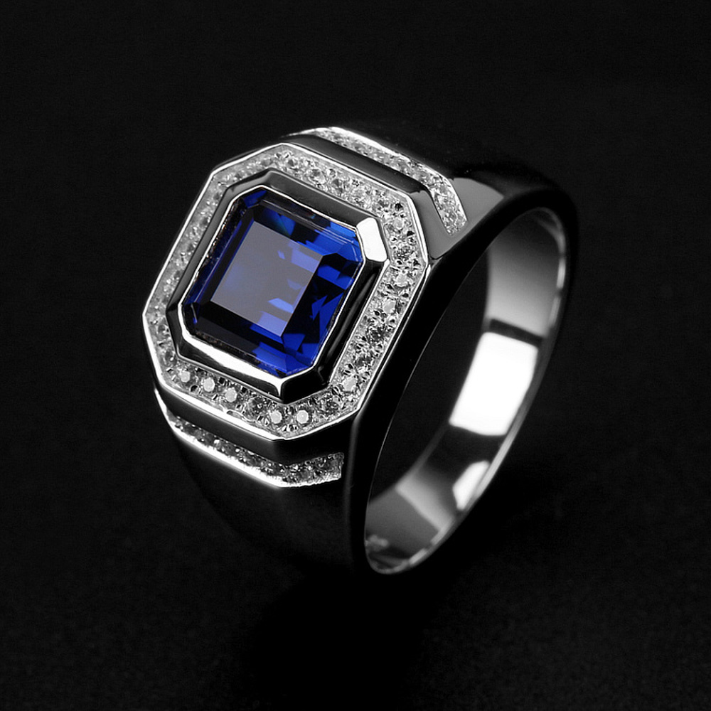 Cincin Perak Pernikahan Safir Zamrud Berlian Platinum Kristal Hijau Biru Pria Wanita Perhiasan Fashion Silver Rings