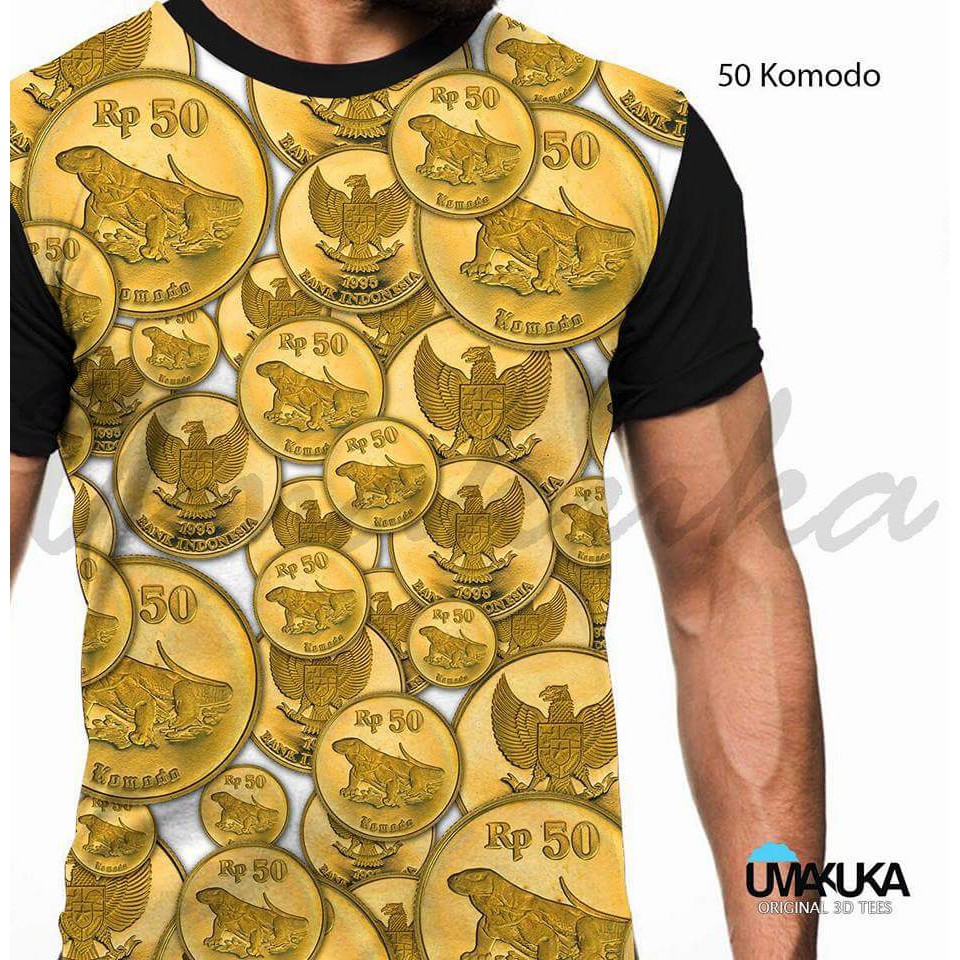 T-Shirt Uang 50 Komodo Duit Full Print Baju Kaos 3D Umakuka Premium Higt Quality