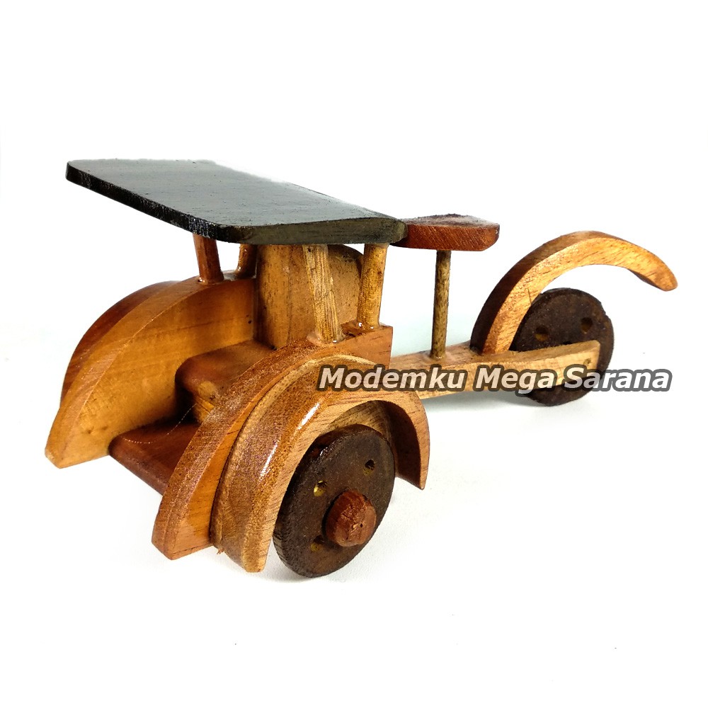 Paket Mini Isi 5pcs - Miniatur Dari Kayu VW Kodok Ontran Helikopter Becak Vespa