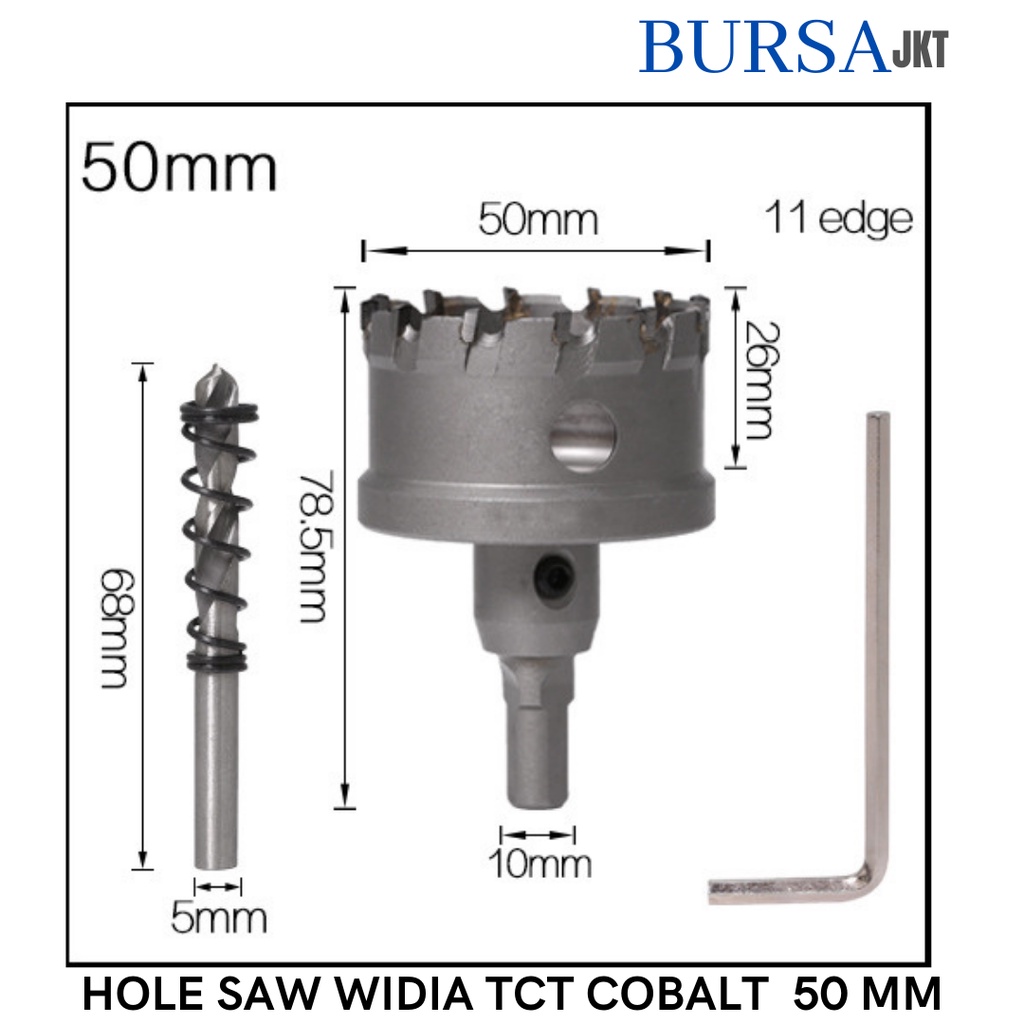 HOLE SAW TCT WIDIA M35 COBALT MATA BOR PELUBANG BESI KUNINGAN PLAT TEBAL 50 MM