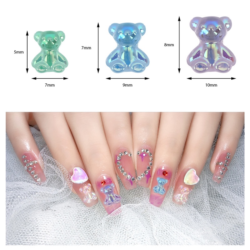 Ornamen Beruang 3D Bahan Resin Untuk Dekorasi Nail Art