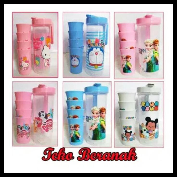 Promo Besar Besaran Teko Beranak Karakter Plastik ( 1 Teko + 4 Gelas ) - Botol Minum Unik