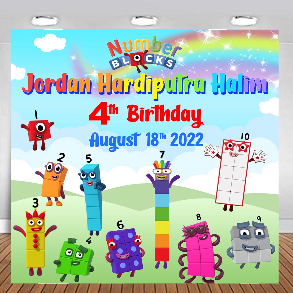 Number Blocks Backdrop Banner Birthday / Spanduk Hiasan Dinding Ulang Tahun