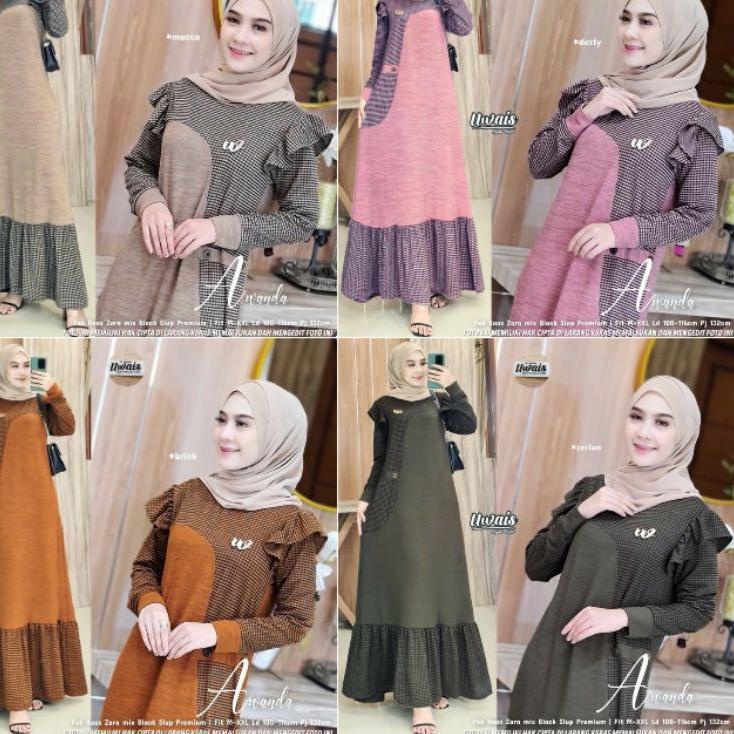 Gamis Wanita Awanda Kaos Lycra Knite Premium Tebal Adem Nyaman Fashion Muslim Remaja Kekinian Bagus 