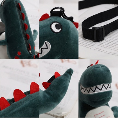 Tas Wanita Model Dinosaurus Cool Green Bahan Plush Sling Bag Import