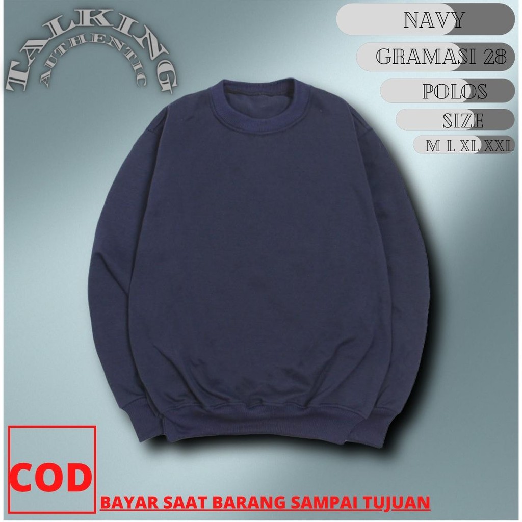 Sweater Crewneck Polos Pria Wanita Navy Switer Kerah Bulat Jaket Sweter Lengan Panjang Pria Wanita