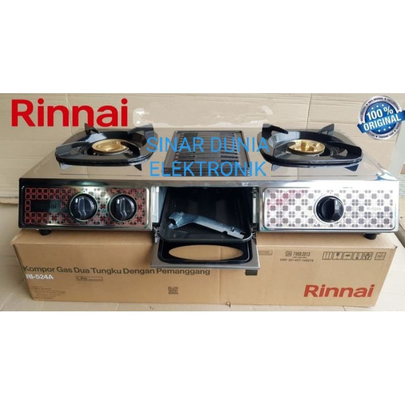 Rinnai Kompor Gas 2 Tungku + 1 Grill Pan Stainless Steel RI-524A 524A