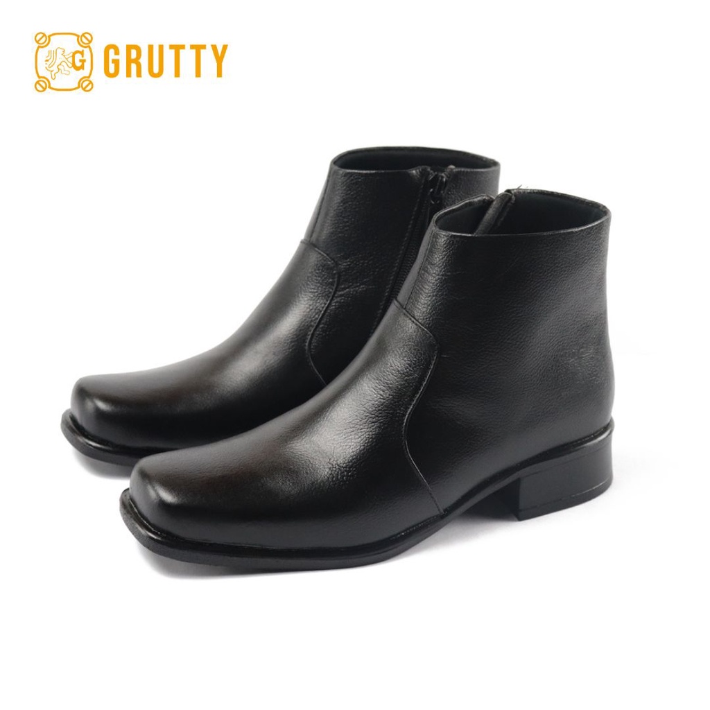 Sepatu Boot Wanita Kulit Asli Boots Premium Hak 3cm Grutty IN014 Hitam Pantofel Boots Tanpa Tali