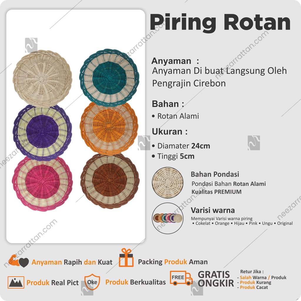 Piring Makan anyaman Kayu Rotan cantik warna asli Unik cekung kecil Saji
