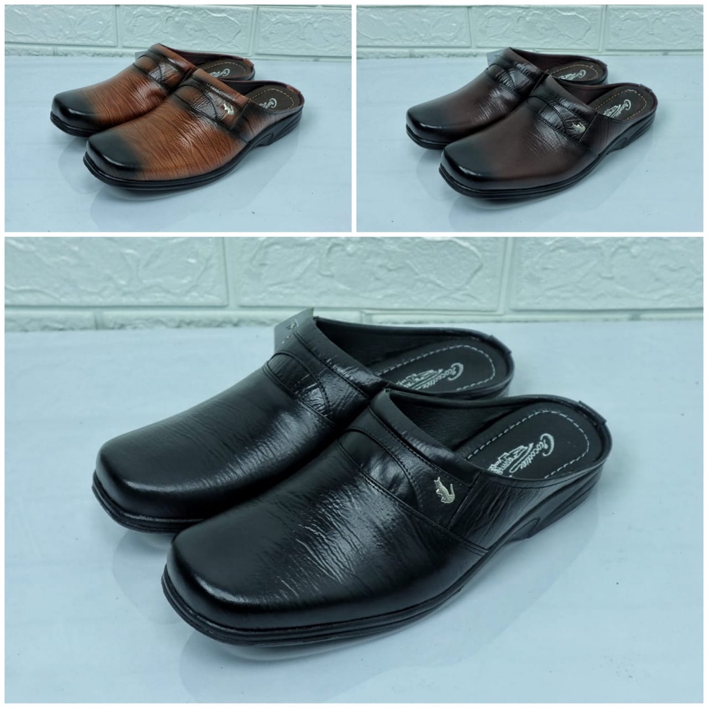 SL04 Sepatu Sandal Pria Kulit Sapi asli 100% Sandal Slop Bustong Corak Khas Kulit Sendal Motif kulit