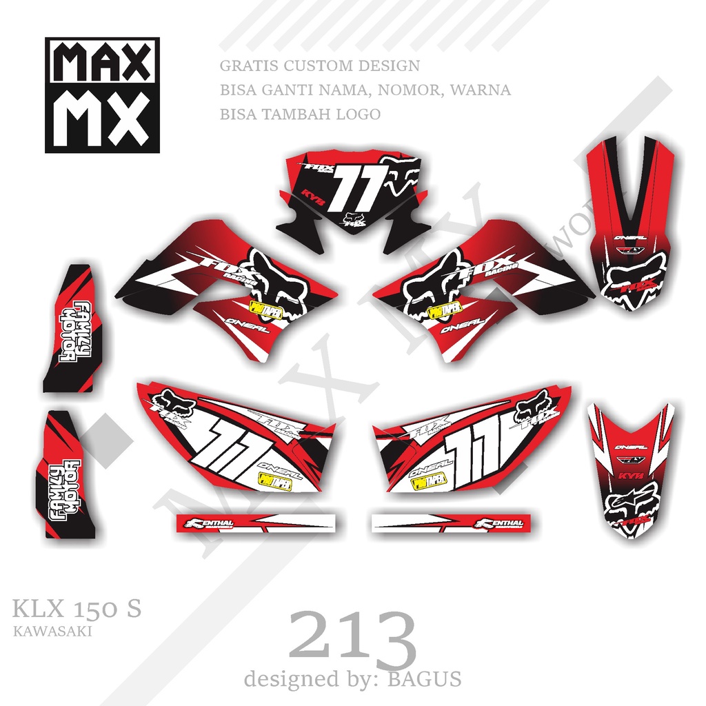 STIKER MOTOR KLX 150 S MOTIF FOX REDBLACK