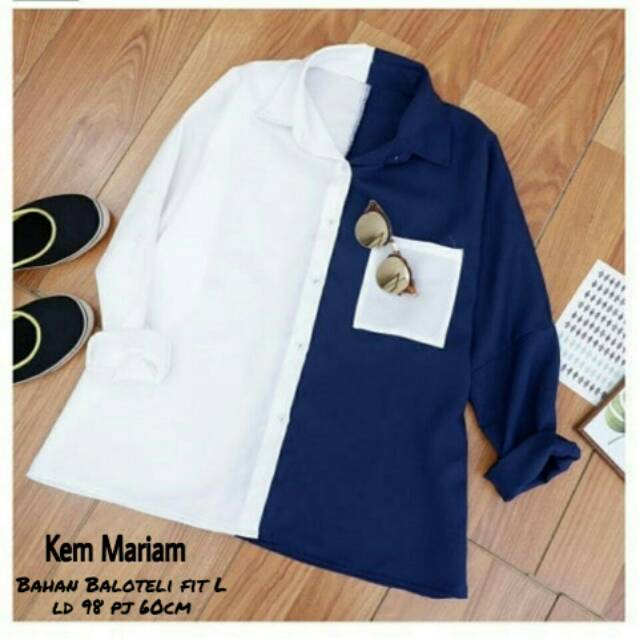 KEM MARIAM BAJU ATASAN KEMEJA WANITA HEM CEWEK PUTIH BIRU MODIS MURAH TRENDY