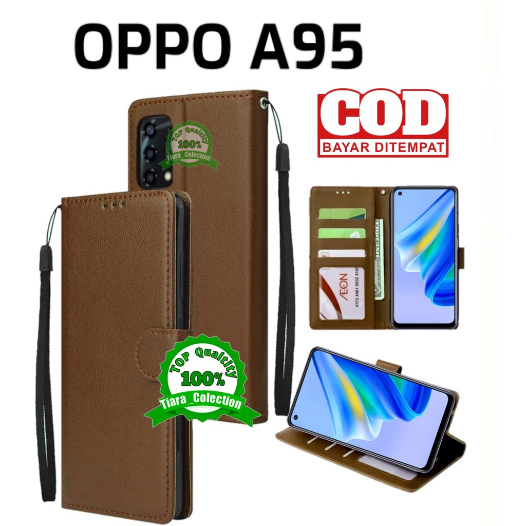 CUCI GUDANG Case Flip OPPO A95 Leather Flip Case Kulit Oppo A95 Dompet Hp Buka Tutup Stand Cover