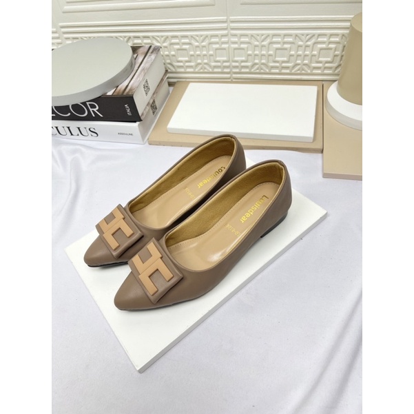 sepatu flat shoes wanita terbaru kekinian pesta LOUISDEAR sepatu flat 2 cm bahan dove B78