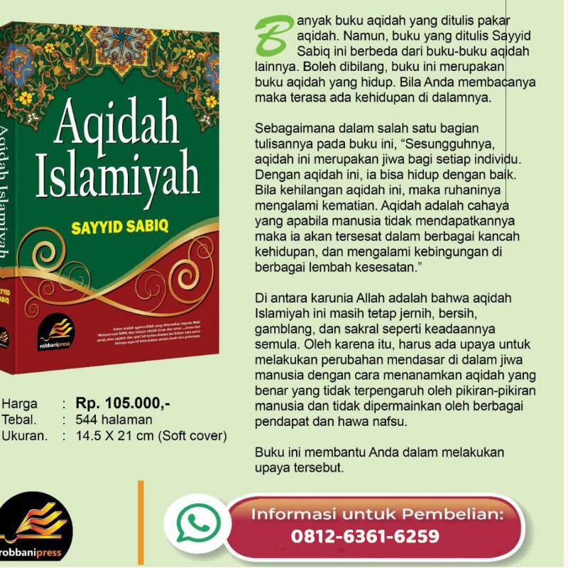 BUKU AQIDAH ISLAMIYAH (SAYYID SABIQ) ORIGINAL & TERMURAH - ROBBANI PRESS