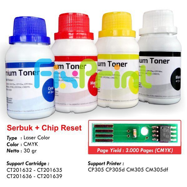 1SET CMYK Serbuk Toner + Chip Fuji Xerox CP305 C/M/Y/K