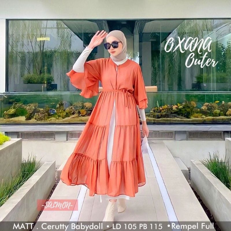 Oxana Outer Kardigan Panjang Wanita Fashion Muslim Outfit Pantai Wanita Hijab Ootd Kekinian