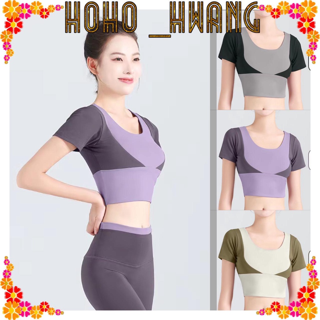 HOHO_HWANG (S-103) Kaos Sport Wanita/ Baju Olahraga/ Baju Senam Gym Yoga Wanita Crop Top