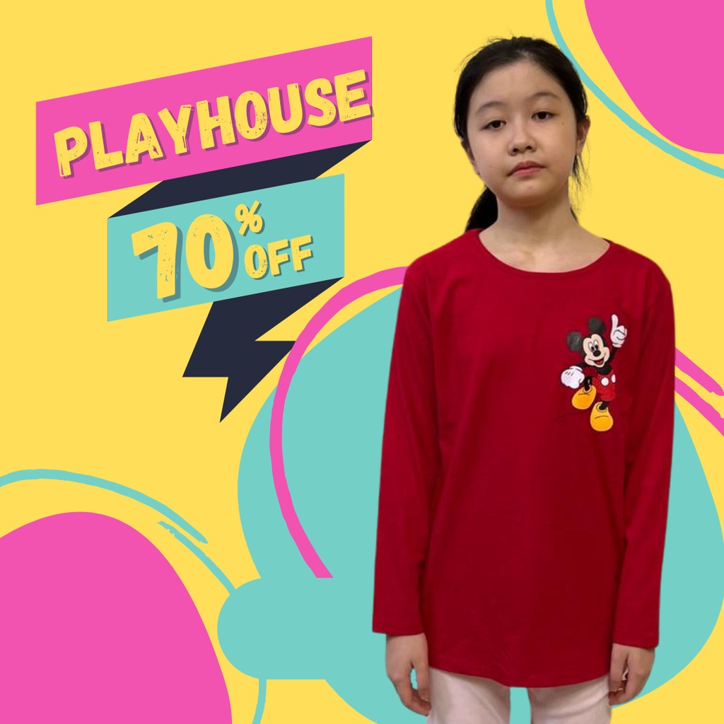 PLAYHOUSE Baju Kaos Anak Perempuan Lengan Panjang umur 3-12 Tahun