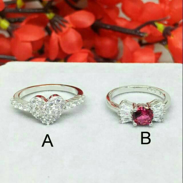 Cincin Xuping Mewah Batu Pink Tua Fuschia Putih Silver - BR490