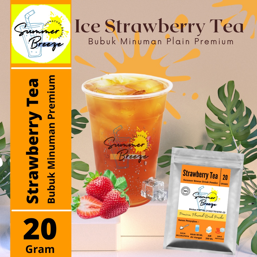 Jual Bubuk Minuman Premium Plain Rasa Strawberry Tea Merk Summer Breeze Drink Sachet Gram