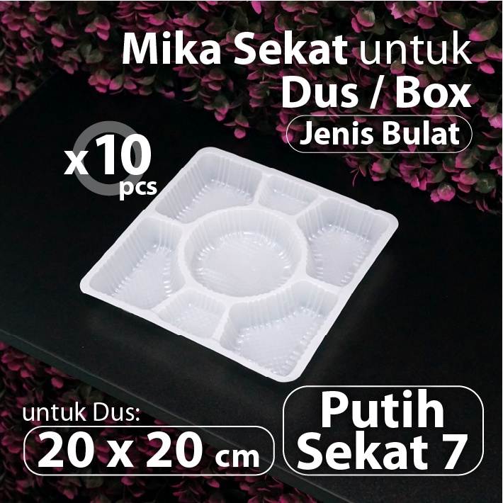 Paket 10 pcs - Mika Sekat 7 Bulat Putih 20 x 20 cm - Alas Nasi Kotak