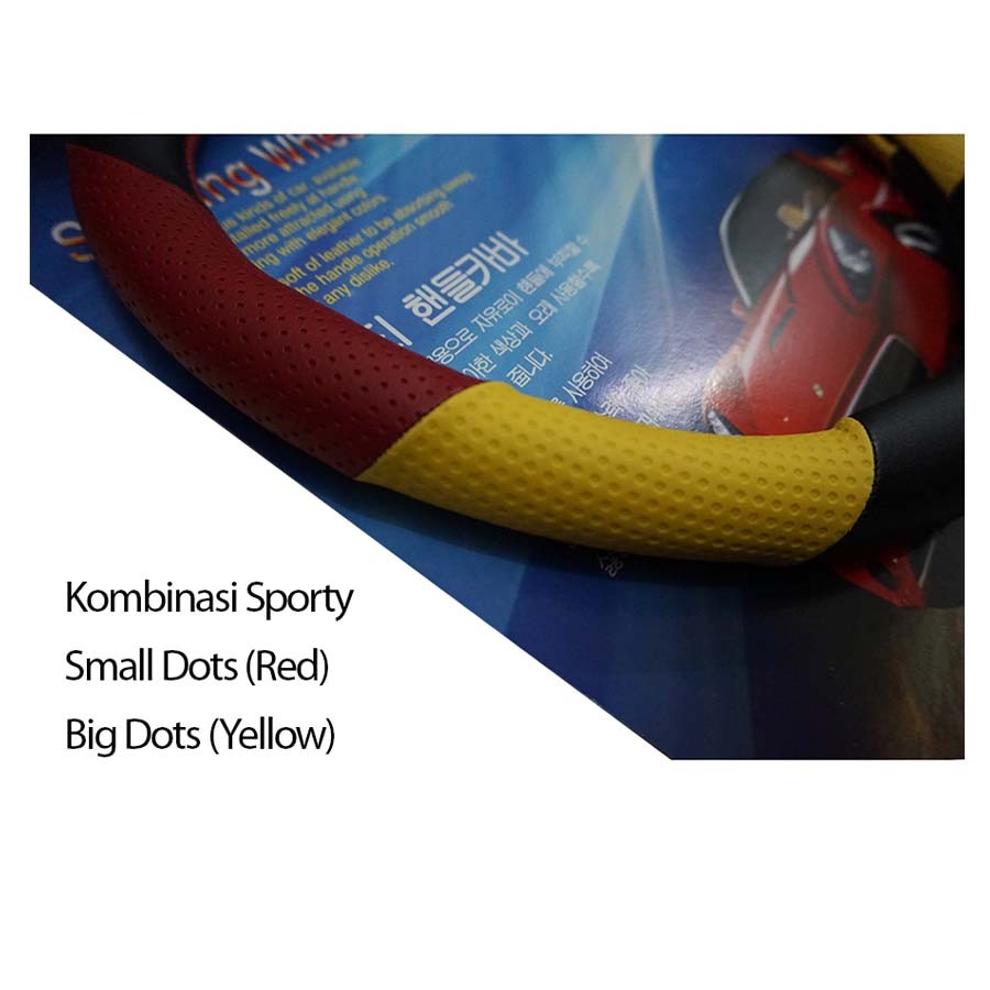 Custom - Cover Steer / Sarung Stir Sporty Kulit Import - Merah Kuning