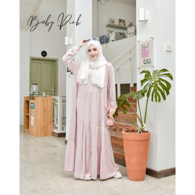Gamis polos premium Babydol Lady Dress Rayon Twill Full Kancing busui soft babypink muda pink pastel