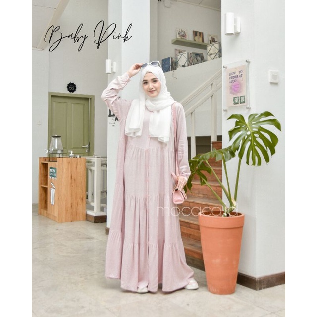 Gamis polos premium Babydol Lady Dress Rayon Twill Full Kancing busui soft babypink muda pink pastel