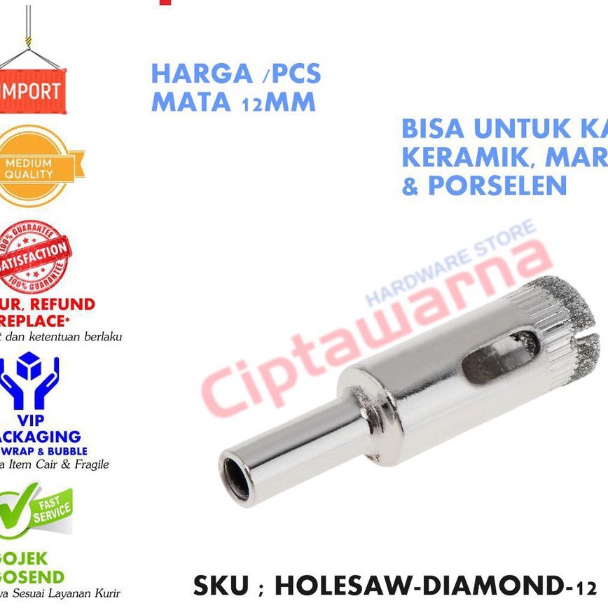 Diamond Holesaw 12 MM Mata Bor Kaca Marmer Granit Keramik