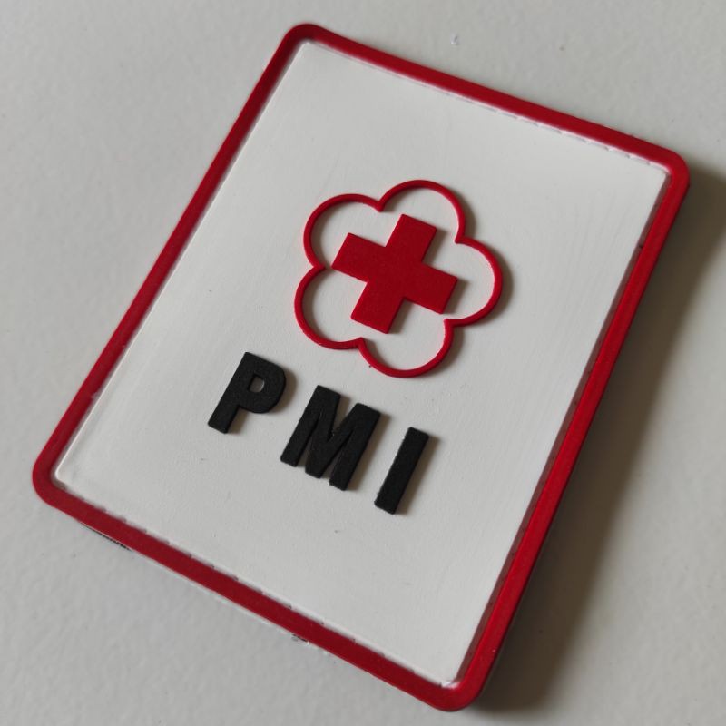 PATCH RUBBER LOGO PMI ( PALANG MERAH INDONESIA) BESAR/TEMPELAN EMBLEM KARET VELCRO