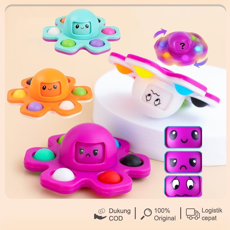 MOMBABY1 Mainan Anak Spinner Pop it fidget Gurita bisa ubah wajah / eskpresi