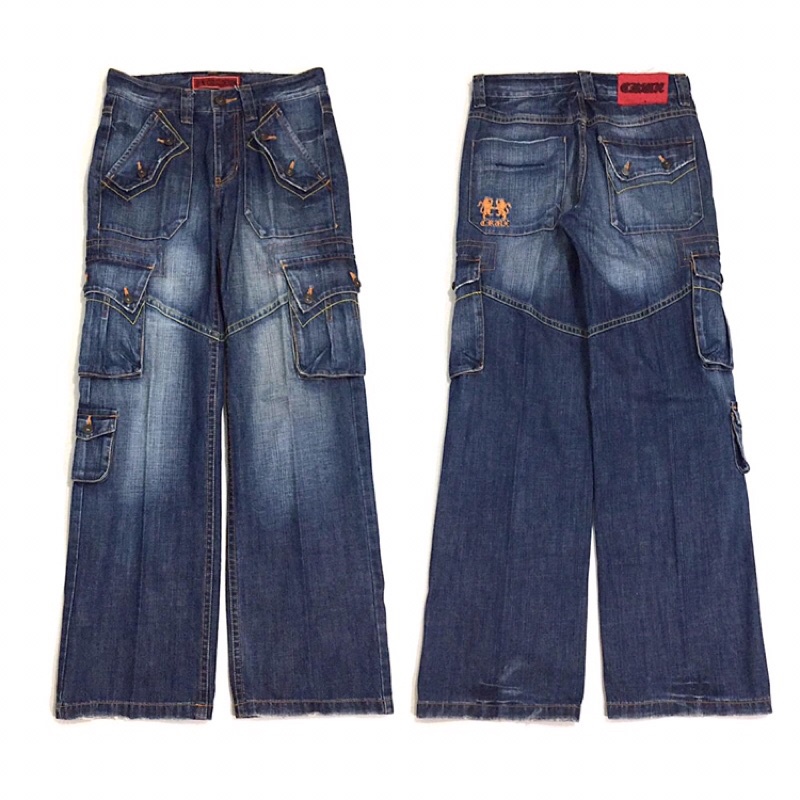 Vtg CRUX CARGO Jeans Deep Blue Wash Loose Straight fit (Unisex)