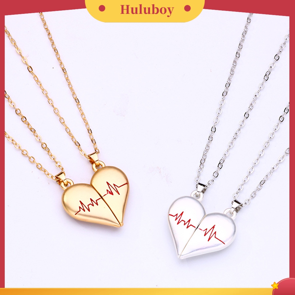 Hu Hu Hu Hu Hu Alat Bantu Pasang Kacamata♡ 2pcs / Set Kalung Desain Puzzle Hati Bahan Alloy Electroplating Untuk Pasangan