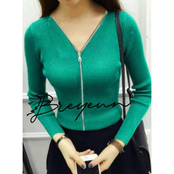 Breyeun - Cinthiya Zipper Rajut - Pakaian Rajut Wanita/Atasan Rajut Wanita/Sweater Rajut Wanita/Card