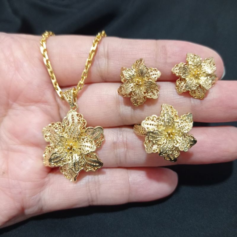 GabrielleJewelry - Set Perhiasan Kendari Model Bunga Replika Emas Kendari