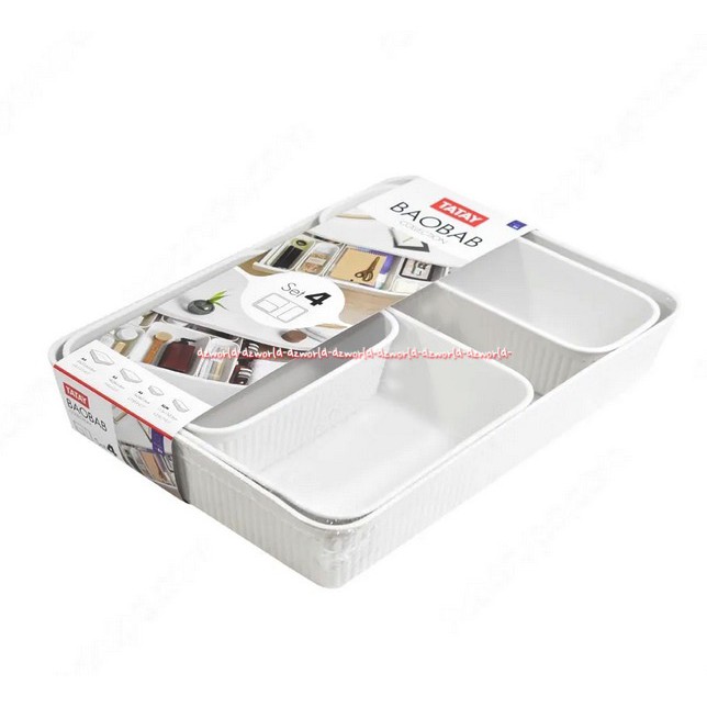 Tatay Baobab Set 4 Kotak Organizer Box White Gray Abu Kotak Perkakas