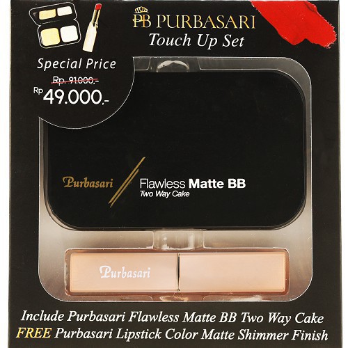 PURBASARI TOUCH UP SET - BUNDLING BEDAK TWO WAY CAKE &amp; LIPSTICK COLOR MATTE