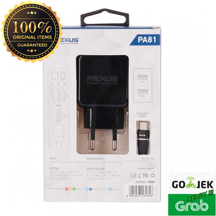 Charger Rexus PA81 2 Port USB Quick Charge 3.0 Original