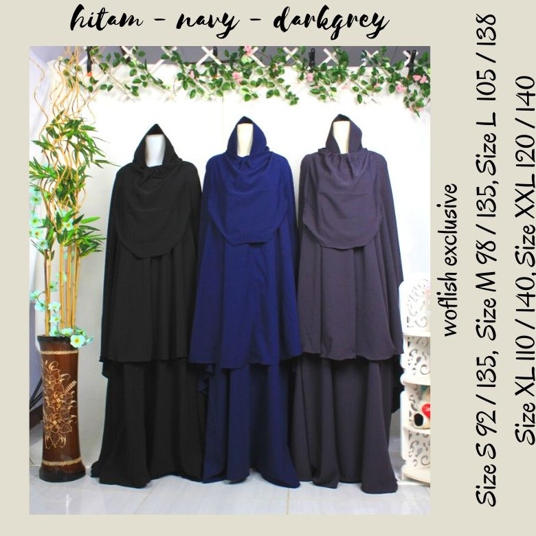SET gamis SYARI Khimar wolfis s m l xl xxl free cadar azkia polos instan jilbab syar'i hijab niqob